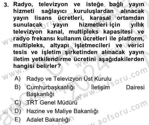 Medya Hukuku Dersi 2024 - 2025 Yılı (Vize) Ara Sınavı 3. Soru