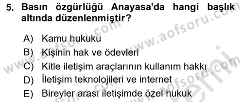 Medya Hukuku Dersi 2024 - 2025 Yılı (Vize) Ara Sınavı 5. Soru