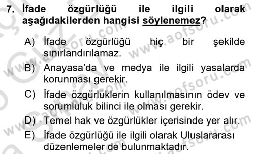 Medya Hukuku Dersi 2024 - 2025 Yılı (Vize) Ara Sınavı 7. Soru