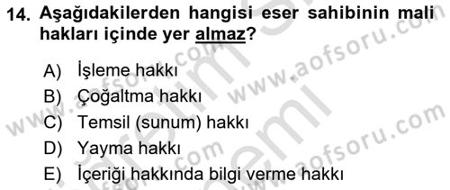 Medya Hukuku Dersi 2024 - 2025 Yılı (Final) Dönem Sonu Sınav Soruları 14. Soru