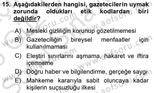 Medya Hukuku Dersi 2024 - 2025 Yılı (Final) Dönem Sonu Sınav Soruları 15. Soru