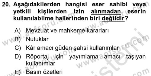 Medya Hukuku Dersi 2024 - 2025 Yılı (Final) Dönem Sonu Sınav Soruları 20. Soru