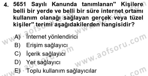 Medya Hukuku Dersi 2024 - 2025 Yılı (Final) Dönem Sonu Sınav Soruları 4. Soru
