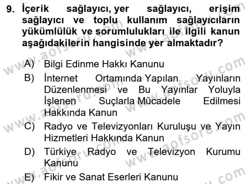 Medya Hukuku Dersi 2024 - 2025 Yılı (Final) Dönem Sonu Sınav Soruları 9. Soru