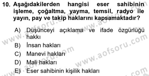 Medya Hukuku Dersi 2024 - 2025 Yılı Yaz Okulu Sınav Soruları 10. Soru