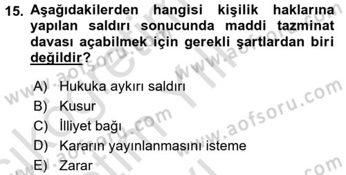 Medya Hukuku Dersi 2024 - 2025 Yılı Yaz Okulu Sınav Soruları 15. Soru