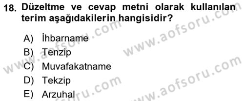 Medya Hukuku Dersi 2024 - 2025 Yılı Yaz Okulu Sınav Soruları 18. Soru