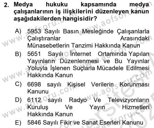 Medya Hukuku Dersi 2024 - 2025 Yılı Yaz Okulu Sınav Soruları 2. Soru