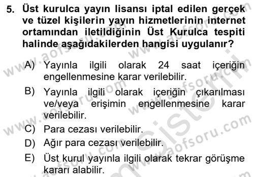 Medya Hukuku Dersi 2024 - 2025 Yılı Yaz Okulu Sınav Soruları 5. Soru