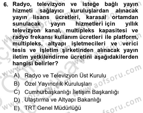 Medya Hukuku Dersi 2024 - 2025 Yılı Yaz Okulu Sınav Soruları 6. Soru