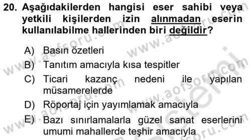 Medya Hukuku Dersi 2025 - 2026 Yılı (Vize) Ara Sınav Soruları 20. Soru