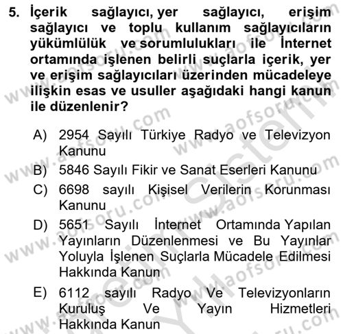 Medya Hukuku Dersi 2025 - 2026 Yılı (Vize) Ara Sınav Soruları 5. Soru
