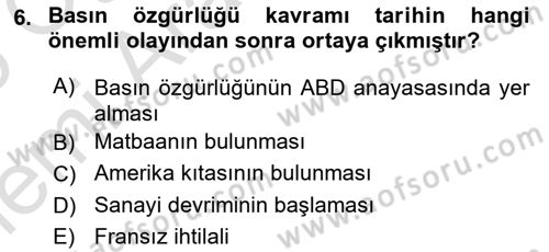 Medya Hukuku Dersi 2025 - 2026 Yılı (Vize) Ara Sınav Soruları 6. Soru