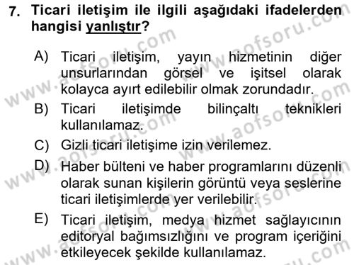 Medya Hukuku Dersi 2025 - 2026 Yılı (Vize) Ara Sınav Soruları 7. Soru