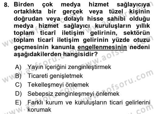 Medya Hukuku Dersi 2025 - 2026 Yılı (Vize) Ara Sınav Soruları 8. Soru