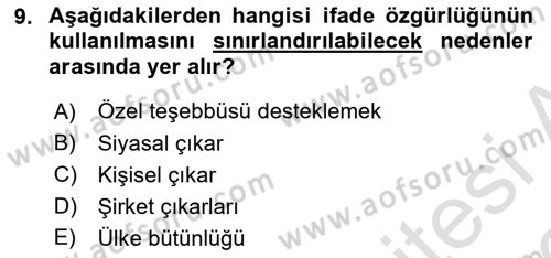 Medya Hukuku Dersi 2025 - 2026 Yılı (Vize) Ara Sınav Soruları 9. Soru