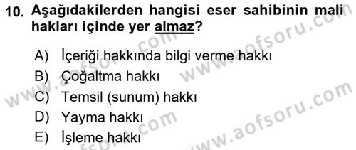 Medya Hukuku Dersi 2025 - 2026 Yılı (Final) Dönem Sonu Sınav Soruları 10. Soru