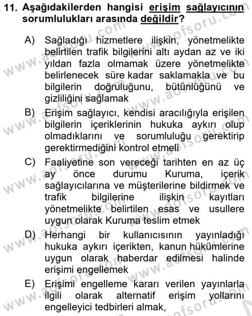 Medya Hukuku Dersi 2025 - 2026 Yılı (Final) Dönem Sonu Sınav Soruları 11. Soru