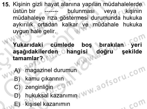 Medya Hukuku Dersi 2025 - 2026 Yılı (Final) Dönem Sonu Sınav Soruları 15. Soru