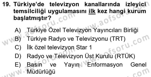Medya Hukuku Dersi 2025 - 2026 Yılı (Final) Dönem Sonu Sınav Soruları 19. Soru