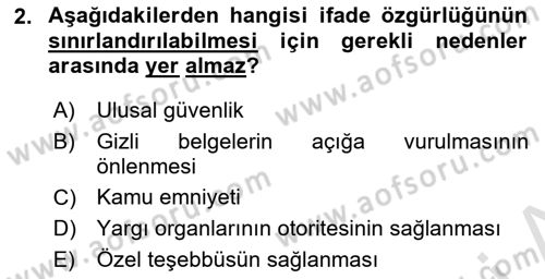 Medya Hukuku Dersi 2025 - 2026 Yılı (Final) Dönem Sonu Sınav Soruları 2. Soru