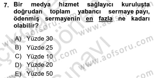 Medya Hukuku Dersi 2025 - 2026 Yılı (Final) Dönem Sonu Sınav Soruları 7. Soru