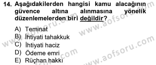 Vergi Usul Hukuku Dersi 2012 - 2013 Yılı (Vize) Ara Sınav Soruları 14. Soru