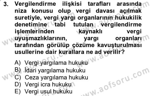 Vergi Usul Hukuku Dersi 2012 - 2013 Yılı (Vize) Ara Sınav Soruları 3. Soru