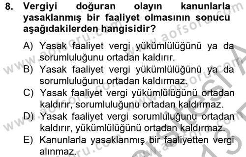 Vergi Usul Hukuku Dersi 2012 - 2013 Yılı (Vize) Ara Sınav Soruları 8. Soru