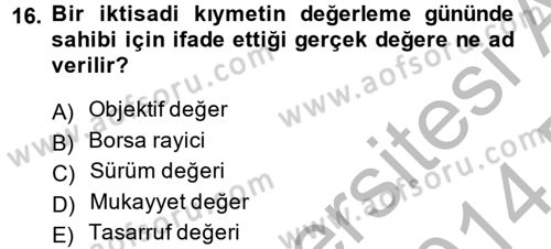 Vergi Usul Hukuku Dersi 2013 - 2014 Yılı (Final) Dönem Sonu Sınav Soruları 16. Soru