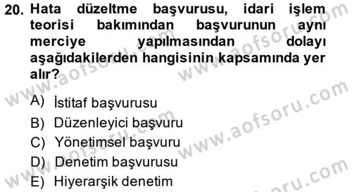 Vergi Usul Hukuku Dersi 2013 - 2014 Yılı (Final) Dönem Sonu Sınav Soruları 20. Soru