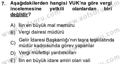 Vergi Usul Hukuku Dersi 2013 - 2014 Yılı (Final) Dönem Sonu Sınav Soruları 7. Soru