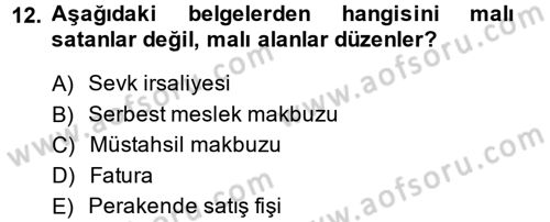 Vergi Usul Hukuku Dersi 2014 - 2015 Yılı (Final) Dönem Sonu Sınav Soruları 12. Soru