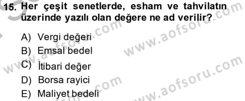 Vergi Usul Hukuku Dersi 2014 - 2015 Yılı (Final) Dönem Sonu Sınavı 15. Soru