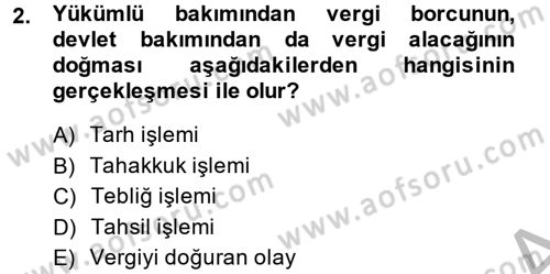 Vergi Usul Hukuku Dersi 2014 - 2015 Yılı (Final) Dönem Sonu Sınav Soruları 2. Soru