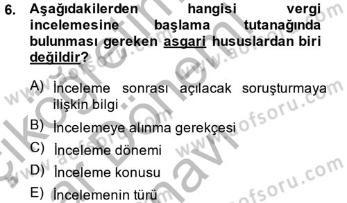Vergi Usul Hukuku Dersi 2014 - 2015 Yılı (Final) Dönem Sonu Sınav Soruları 6. Soru