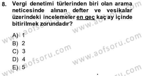 Vergi Usul Hukuku Dersi 2014 - 2015 Yılı (Final) Dönem Sonu Sınav Soruları 8. Soru