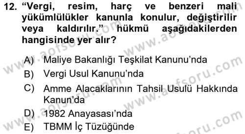 Vergi Usul Hukuku Dersi 2015 - 2016 Yılı (Vize) Ara Sınav Soruları 12. Soru