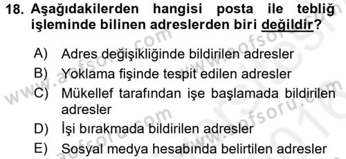 Vergi Usul Hukuku Dersi 2015 - 2016 Yılı (Vize) Ara Sınav Soruları 18. Soru