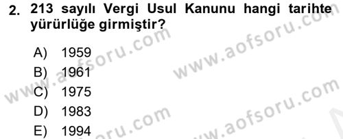 Vergi Usul Hukuku Dersi 2015 - 2016 Yılı (Vize) Ara Sınav Soruları 2. Soru