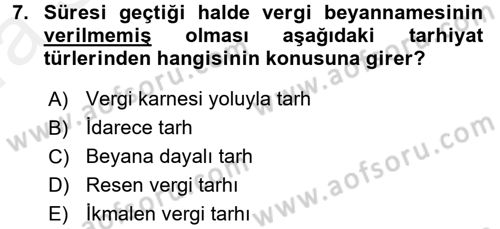 Vergi Usul Hukuku Dersi 2015 - 2016 Yılı (Vize) Ara Sınav Soruları 7. Soru