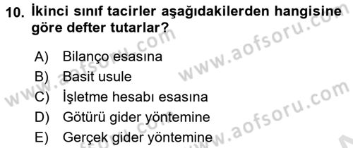 Vergi Usul Hukuku Dersi 2015 - 2016 Yılı (Final) Dönem Sonu Sınav Soruları 10. Soru
