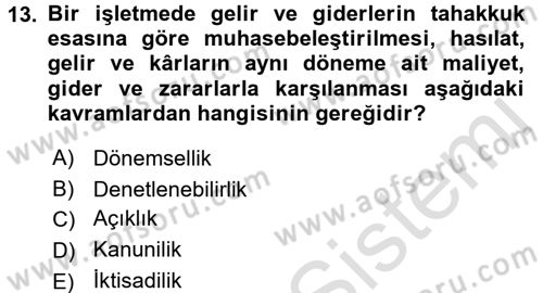 Vergi Usul Hukuku Dersi 2015 - 2016 Yılı (Final) Dönem Sonu Sınav Soruları 13. Soru