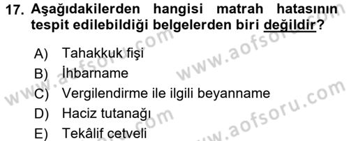 Vergi Usul Hukuku Dersi 2015 - 2016 Yılı (Final) Dönem Sonu Sınav Soruları 17. Soru