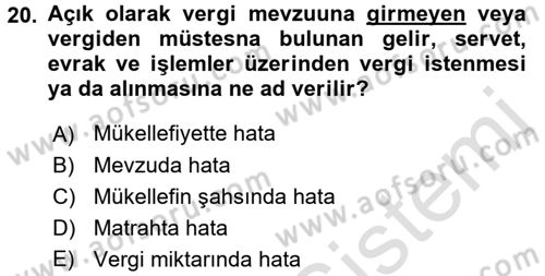 Vergi Usul Hukuku Dersi 2015 - 2016 Yılı (Final) Dönem Sonu Sınav Soruları 20. Soru