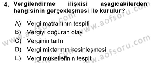 Vergi Usul Hukuku Dersi 2015 - 2016 Yılı (Final) Dönem Sonu Sınav Soruları 4. Soru