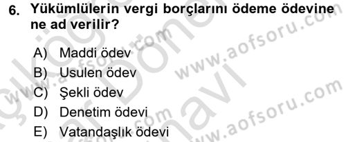 Vergi Usul Hukuku Dersi 2015 - 2016 Yılı (Final) Dönem Sonu Sınav Soruları 6. Soru