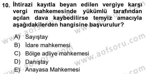 Vergi Usul Hukuku Dersi 2016 - 2017 Yılı (Vize) Ara Sınav Soruları 10. Soru