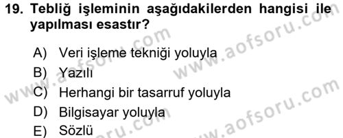 Vergi Usul Hukuku Dersi 2016 - 2017 Yılı (Vize) Ara Sınav Soruları 19. Soru