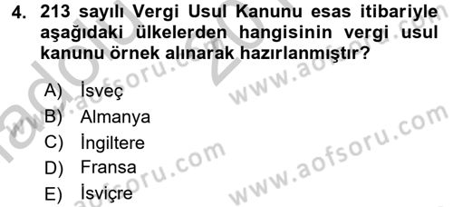 Vergi Usul Hukuku Dersi 2016 - 2017 Yılı (Vize) Ara Sınav Soruları 4. Soru